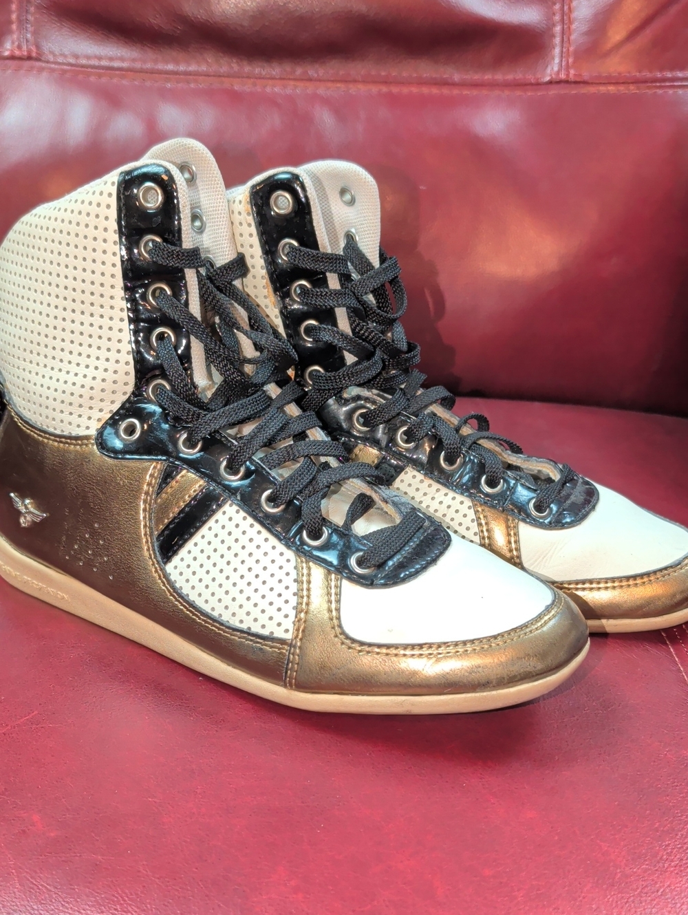 Creative Recreation Metallic Gold & White High-Top Sneakers 8.5